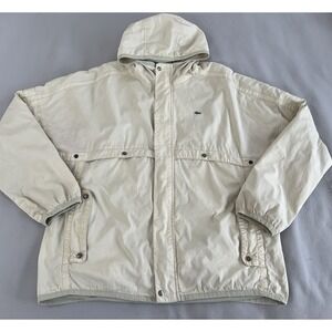 VINTAGE Lacoste Jacket Crocodile  Hood 90s Mens Sz Large Y2K Beige